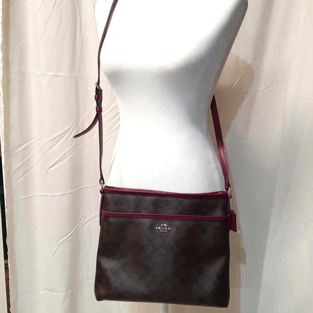 Coach crossbody maroon trim